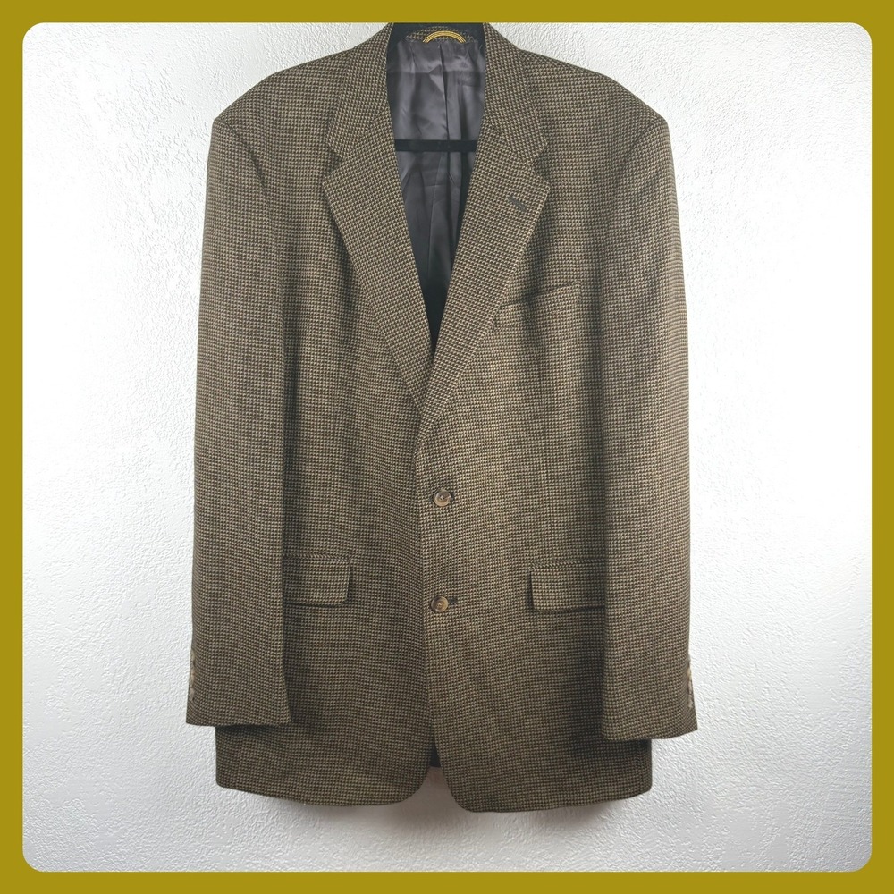 Vintage Hart Schaffner Marx Gold‎ Trumpeter Sport Coat Blazer Green Houndstooth
